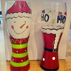 Holiday Drinkware- Brand New! Hand painted 48 oz glasses